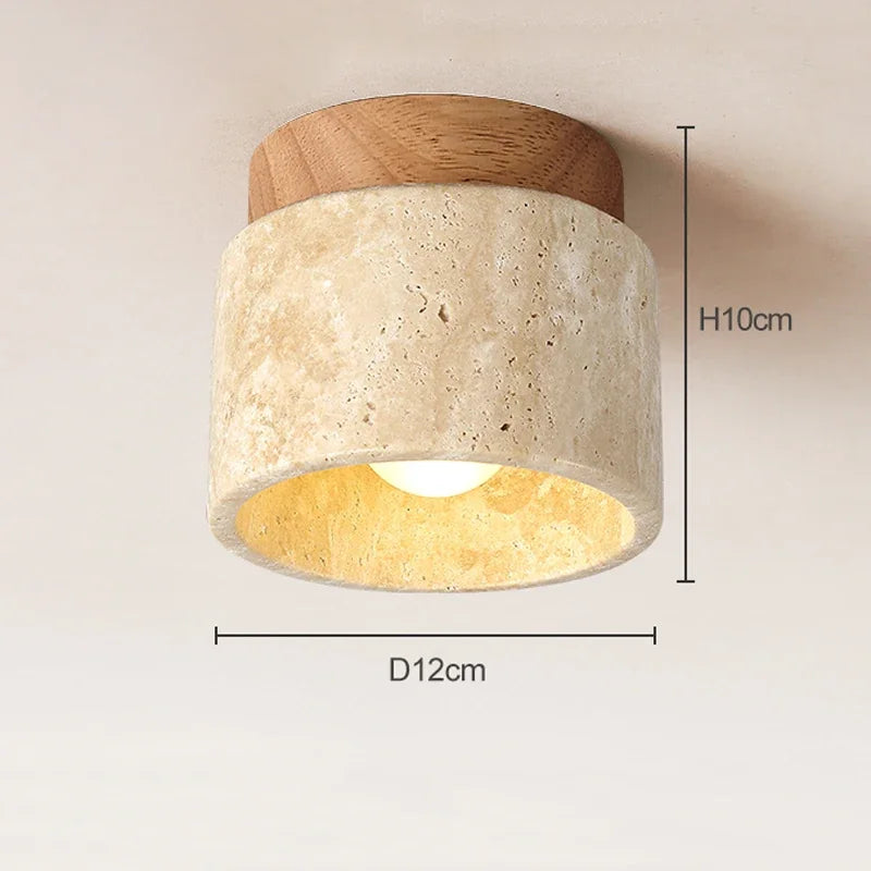 Liora Table Lamp — Travertine and Wood Design, E27 LED Bulb Included