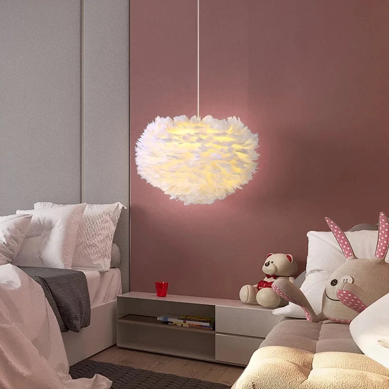 Aurelle Feather Pendant Light — Gentle LED Glow Shade