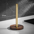 Pähkinäpuinen talouspaperiteline keittiöön — kultaista ruostumatonta terästä, 27 cm