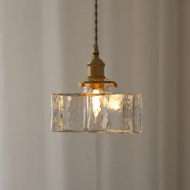 Glas-Pendelleuchte — Vintage-Messing, Retro-Textur, E27