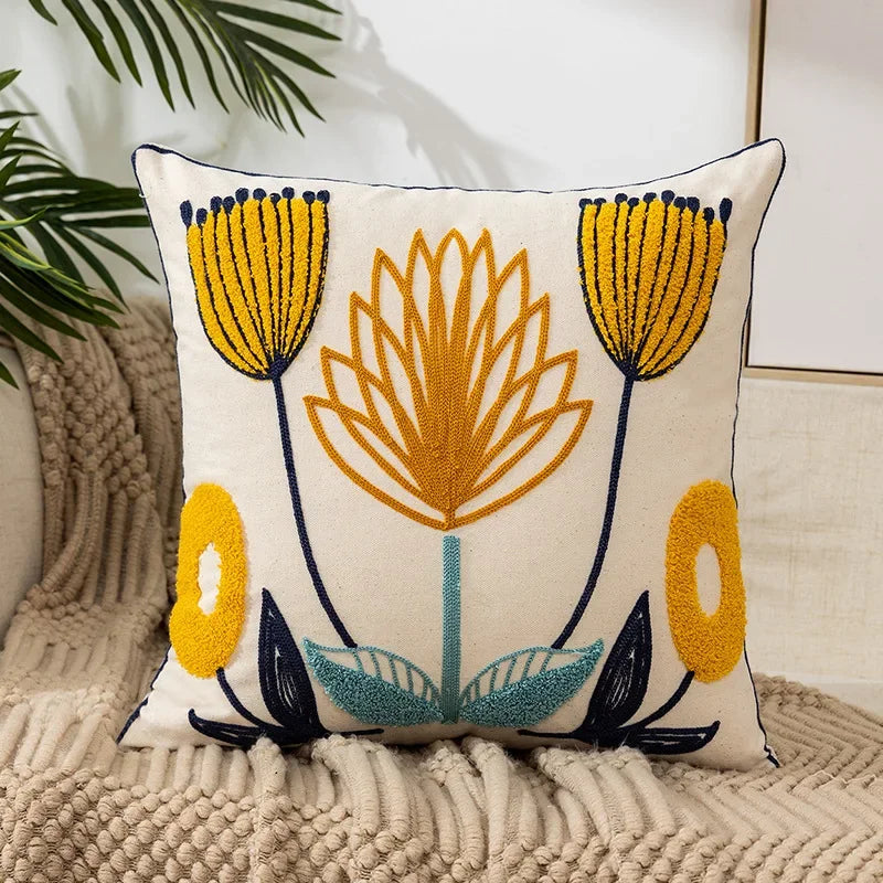 Kissenbezug aus Baumwoll-Canvas, 45x45cm — Weiße Blumenstickerei