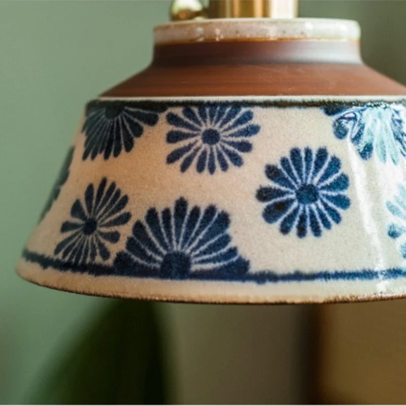 Lámpara colgante de cerámica pintada a mano — Motivo floral