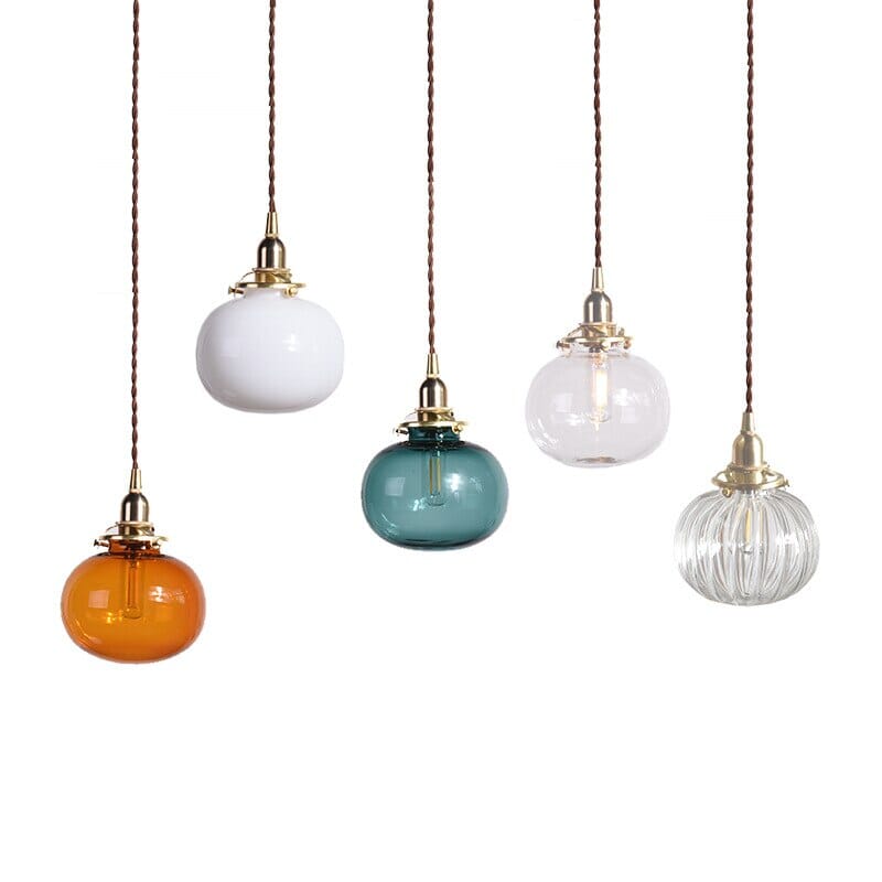 Liora Vintage Tones Glass Ball Pendant Light — Brushed Brass Fixture