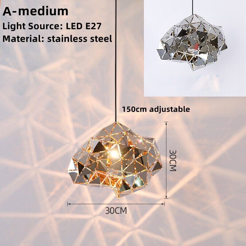 NovaGrid Geometric Stainless Steel Pendant Lights — Angular Silhouette, Polished Finish