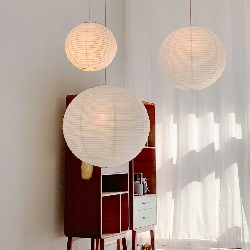 Vrimlo Paper Balloon Pendant Lights — Rounded Paper Shade, Soft Warm Glow