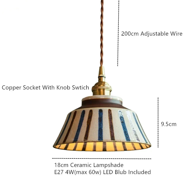 Ceramiczna lampa wisząca — miedziana oprawa, motyw kwiatowy, E27, 4 wzory