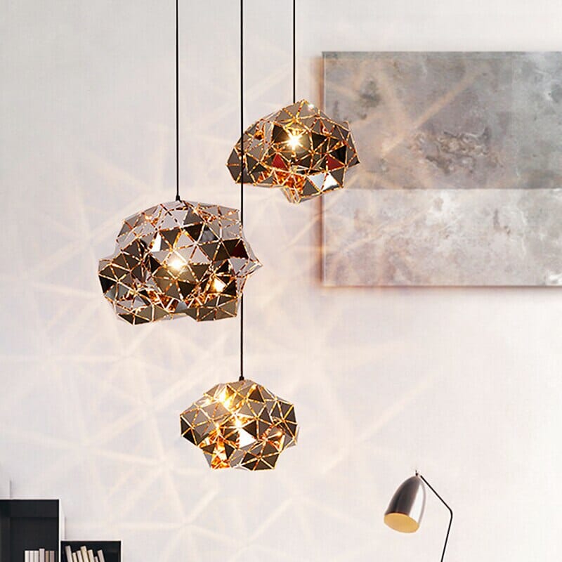 NovaGrid Geometric Stainless Steel Pendant Lights — Angular Silhouette, Polished Finish