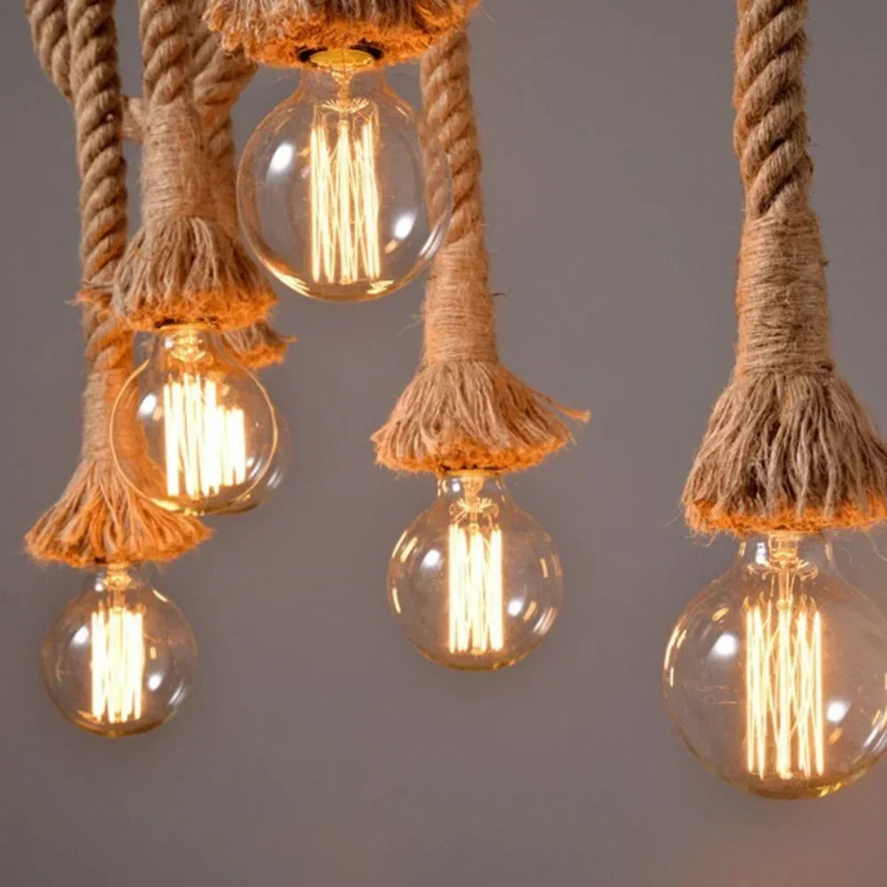 E27 Vintage Industrial Rope Pendant Lamp — Single/Double, 0.5M-4M
