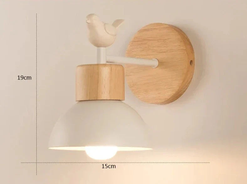 Liora Northwind Wall Lamp — Nordic Wood Finish, Bird Silhouette Detail, Adjustable LED Arm