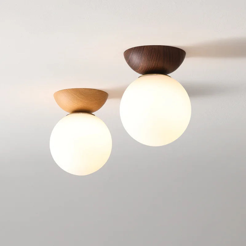 Modern Nordic Glass Ball Ceiling & Pendant Light | Wood Finish | Wildoxy