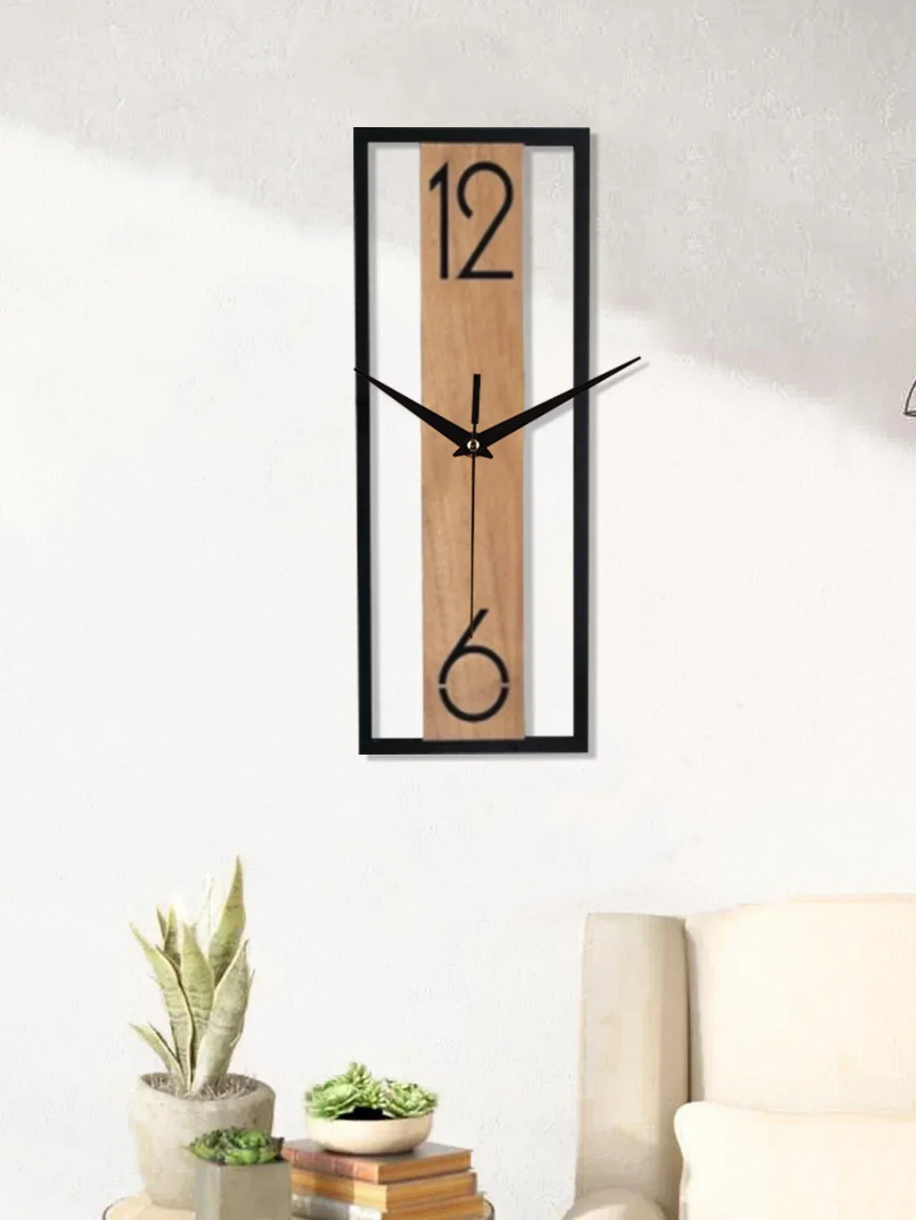 Modern Rectangular Wall Clock | Slim Wood Grain Frame Design | Wildoxy