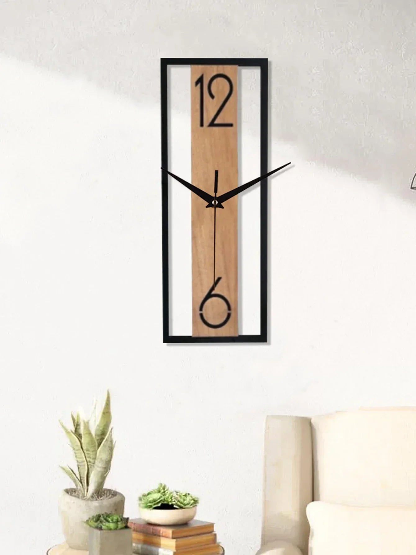 Modern Rectangular Wall Clock | Slim Wood Grain Frame Design | Wildoxy