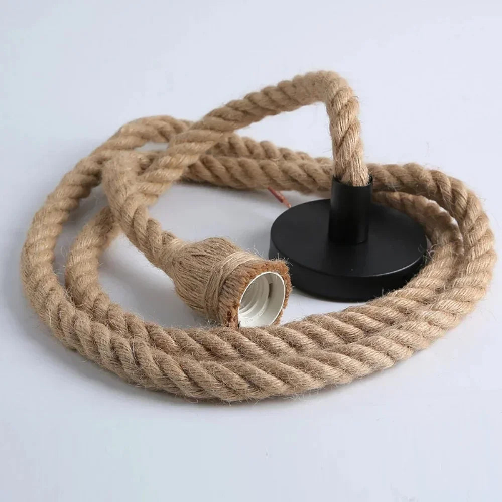 E27 Vintage Industrial Rope Pendant Lamp — Single/Double, 0.5M-4M