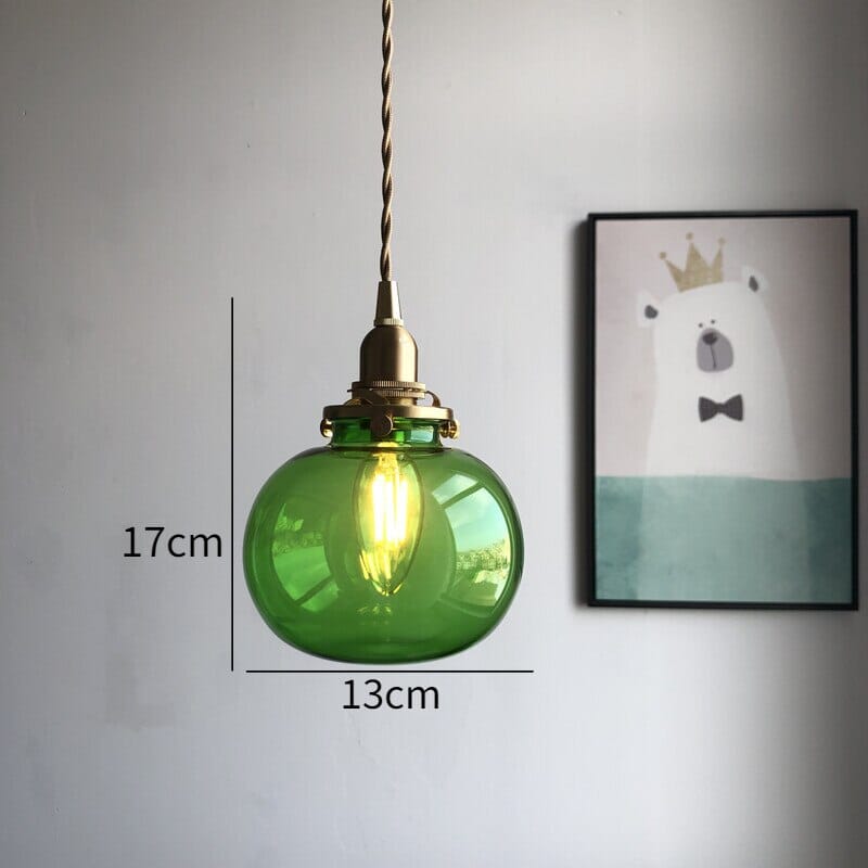 Liora Vintage Tones Glass Ball Pendant Light — Brushed Brass Fixture
