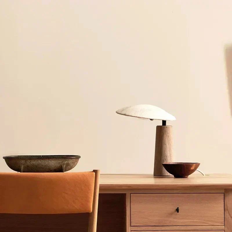 Aeron Wood Base and Cloth Shade LED Table Lamp, Includes E27 Bulb