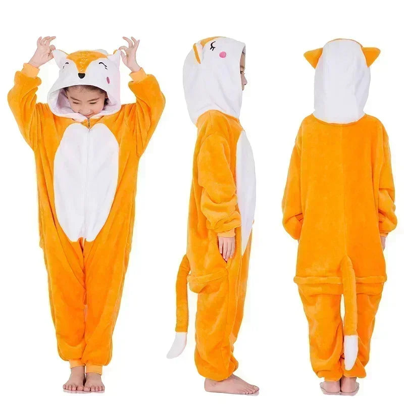 Salopetă-pijama pentru copii cu unicorn — pijama cu glugă curcubeu din fleece
