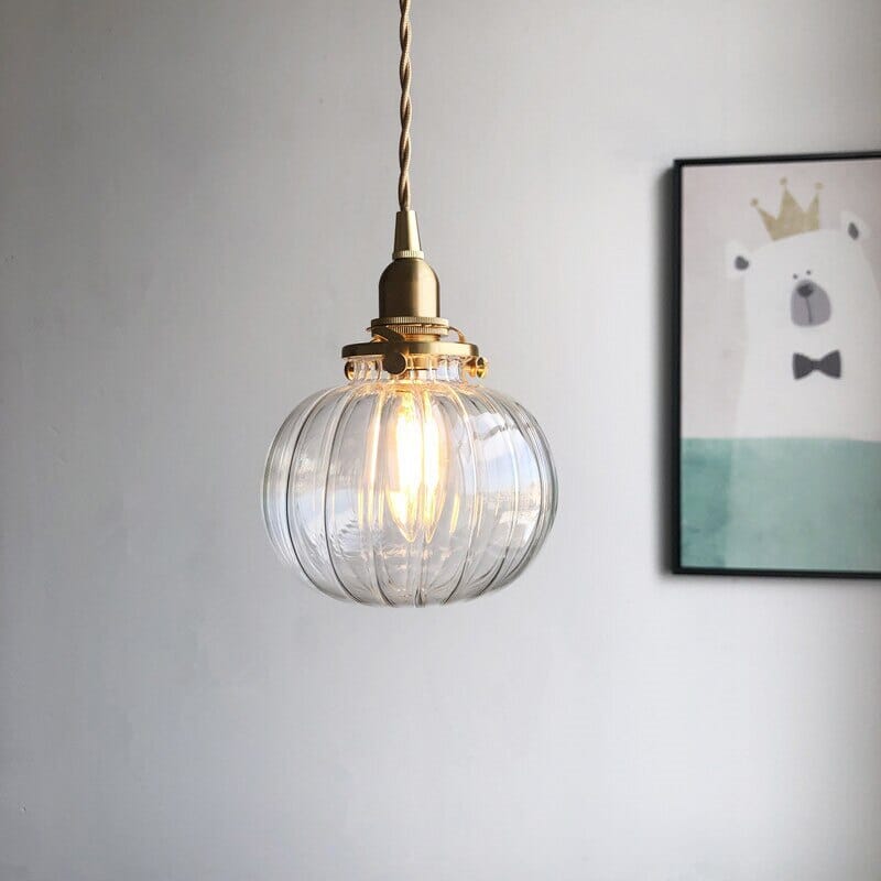 Liora Vintage Tones Glass Ball Pendant Light — Brushed Brass Fixture