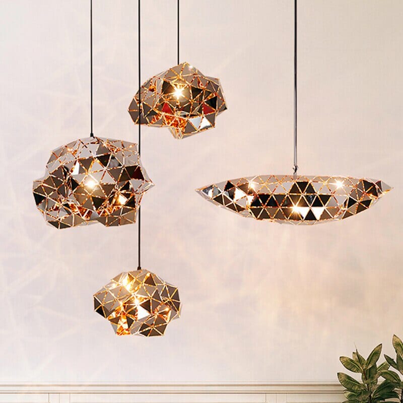 NovaGrid Geometric Stainless Steel Pendant Lights — Angular Silhouette, Polished Finish