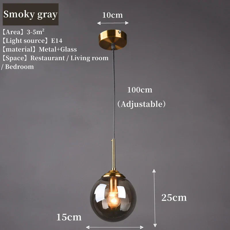 Modern Nordic Glass Globe Pendant Light | Amber, Smoke Grey, Clear Glass | Wildoxy