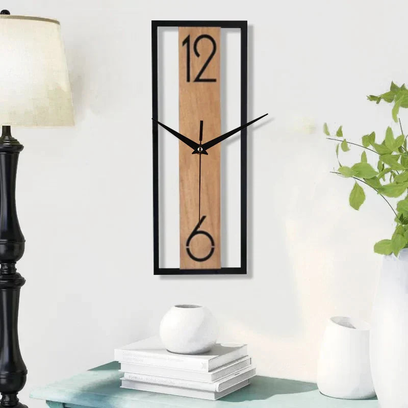 Modern Rectangular Wall Clock | Slim Wood Grain Frame Design | Wildoxy