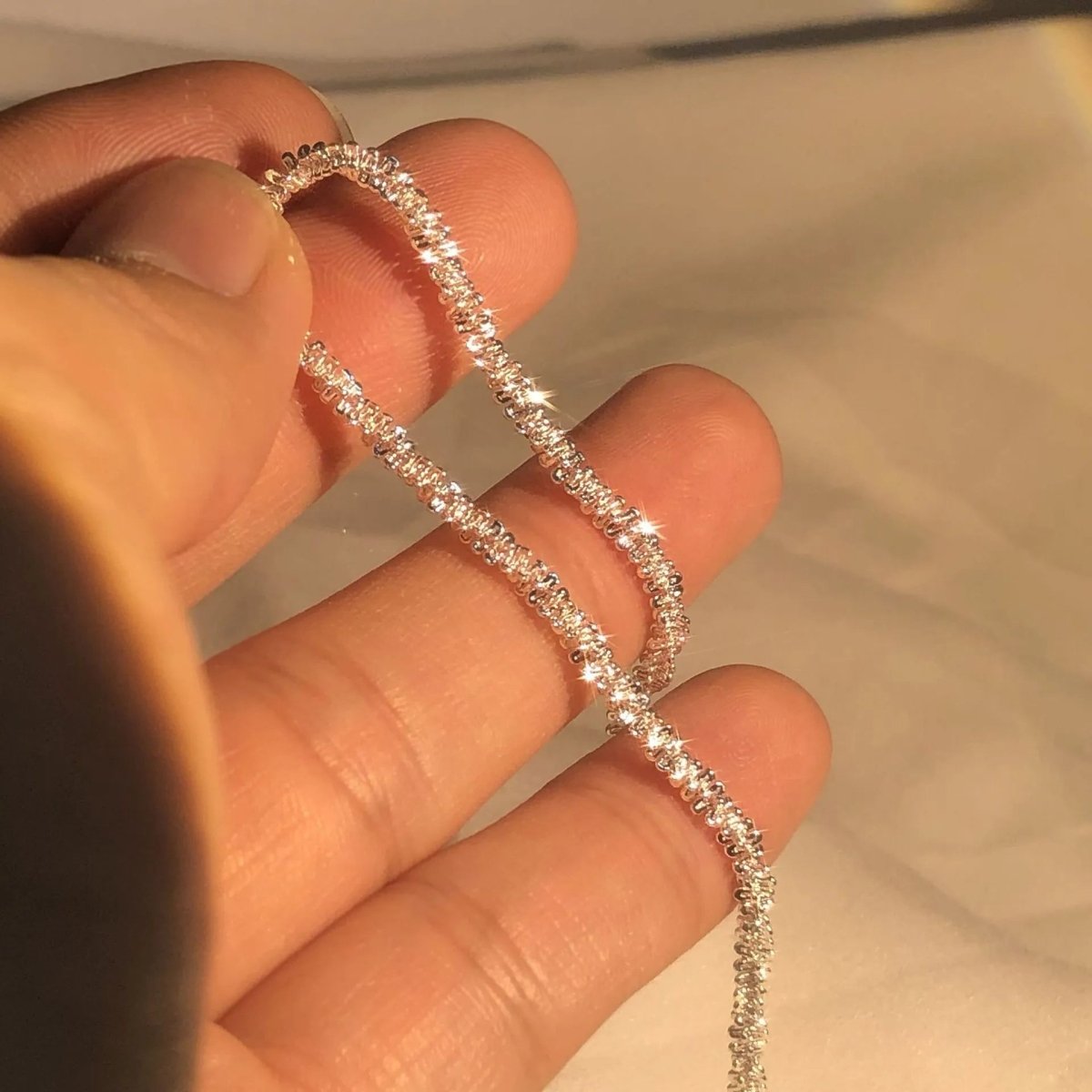 LumaBand Sterling Silver Bracelet — Minimalist Wrap Design, Subtle Sparkle