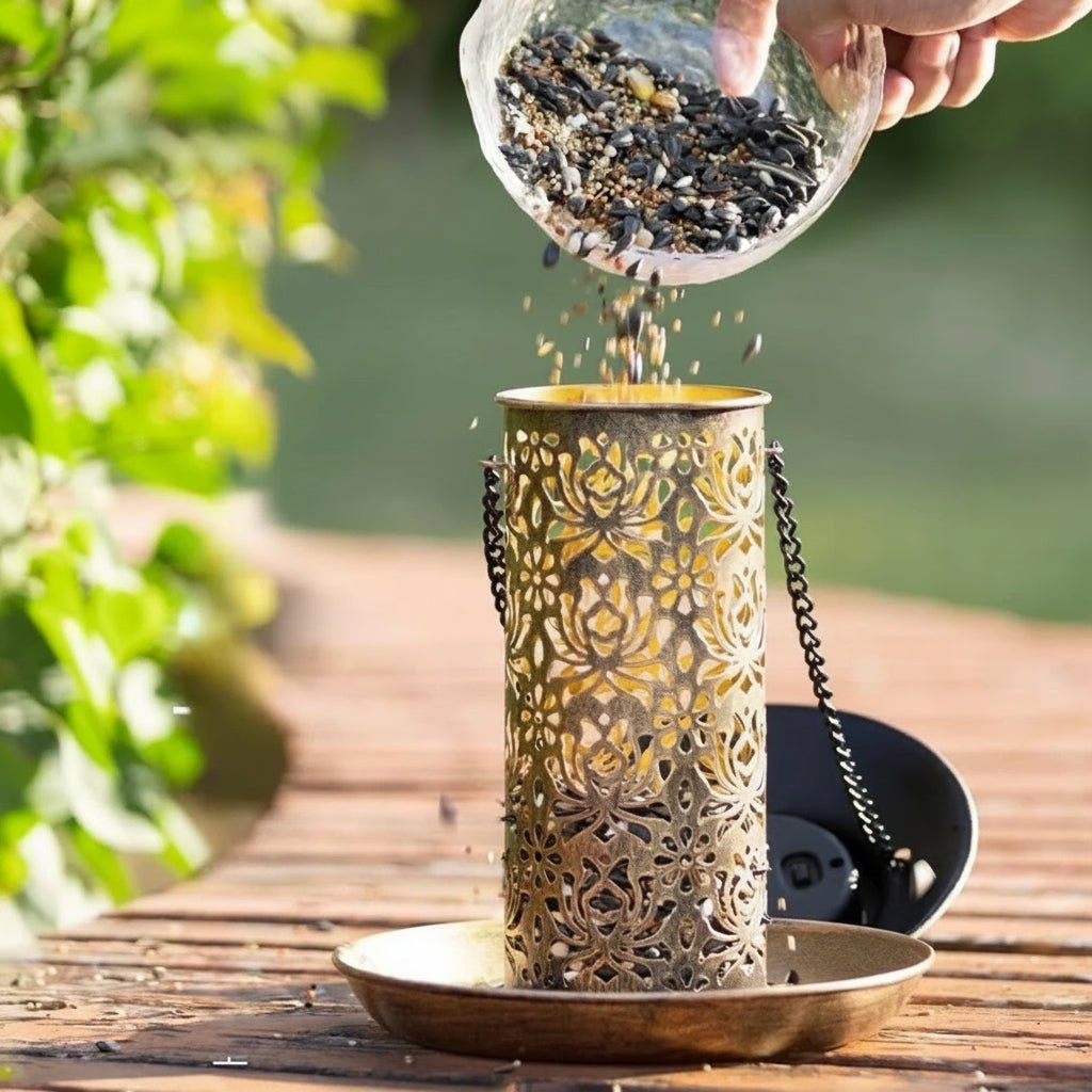 SolaraGlow Solar LED Bird Feeder Station — Automatic Day Charging, Warm White Glow