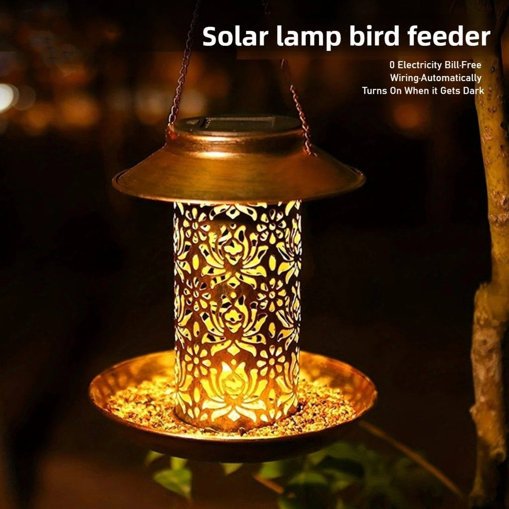 SolaraGlow Solar LED Bird Feeder Station — Automatic Day Charging, Warm White Glow