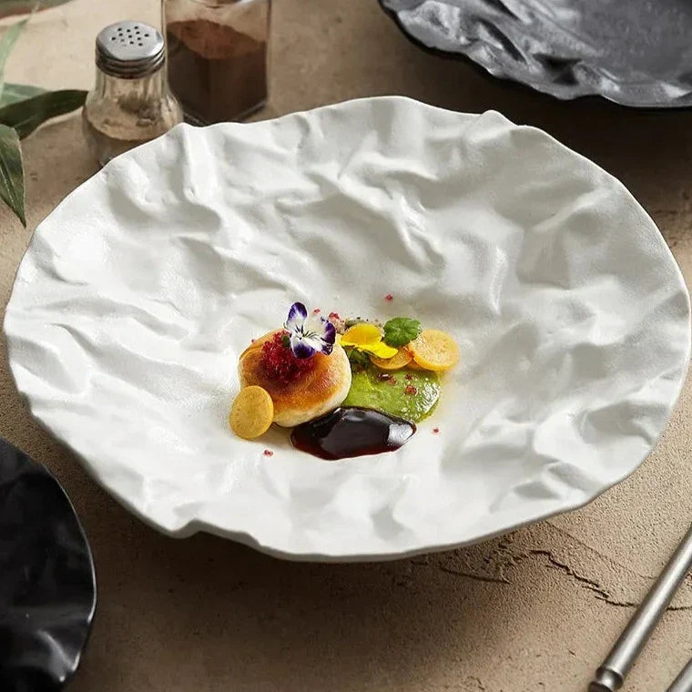 Bol ceramic - Textură ondulată, alb și negru, 23cm și 28cm