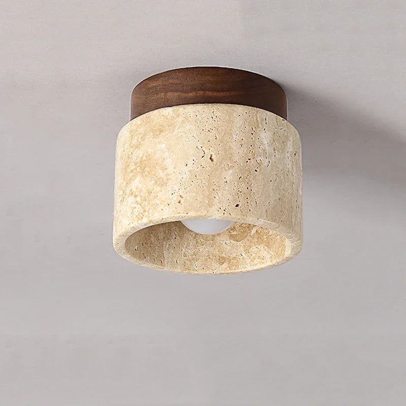 Liora Table Lamp — Travertine and Wood Design, E27 LED Bulb Included