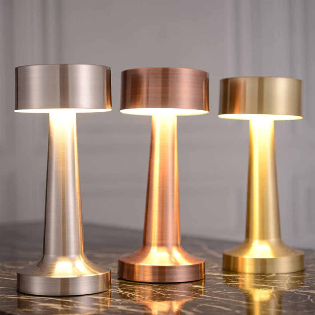 Bezprzewodowa lampa stołowa z metalu i akrylu LED — dotykowa regulacja jasności