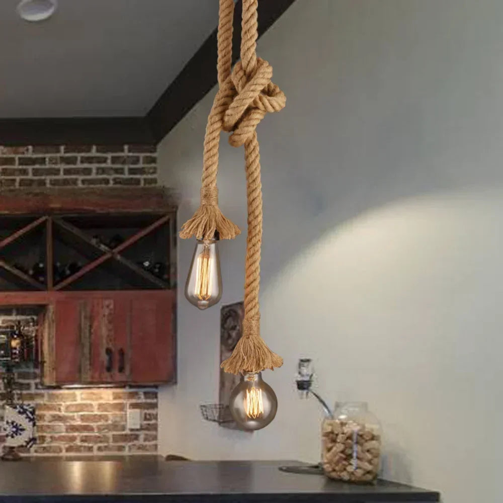 E27 Vintage Industrial Rope Pendant Lamp — Single/Double, 0.5M-4M
