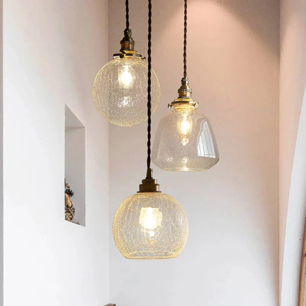 Szklana lampa wisząca z kryształowym kloszem - skandynawska retro, E27 LED