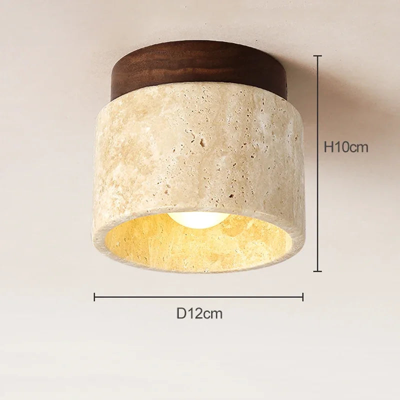 Liora Table Lamp — Travertine and Wood Design, E27 LED Bulb Included