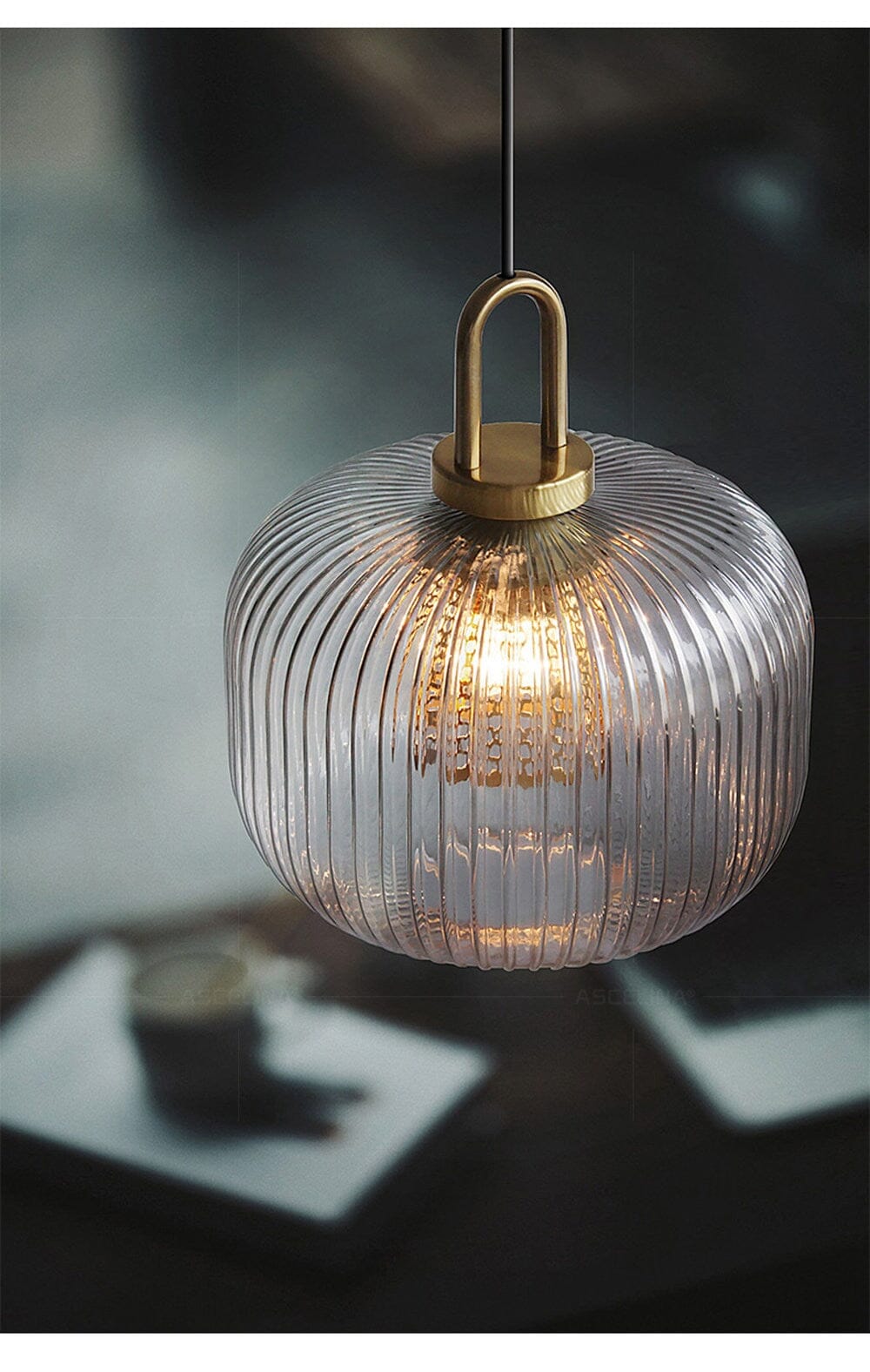 Solmere Nordic Glass Pendant Lamp — Fluted Stripe Glass, Integrated LED Lighting