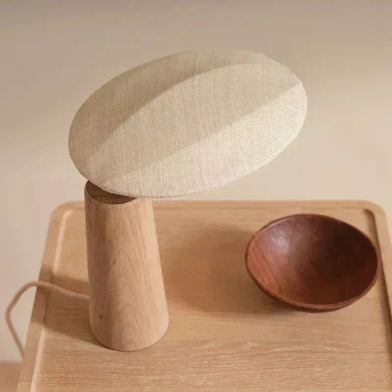 Aeron Wood Base and Cloth Shade LED Table Lamp, Includes E27 Bulb