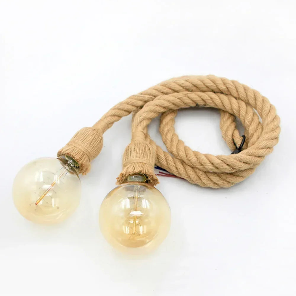 E27 Vintage Industrial Rope Pendant Lamp — Single/Double, 0.5M-4M
