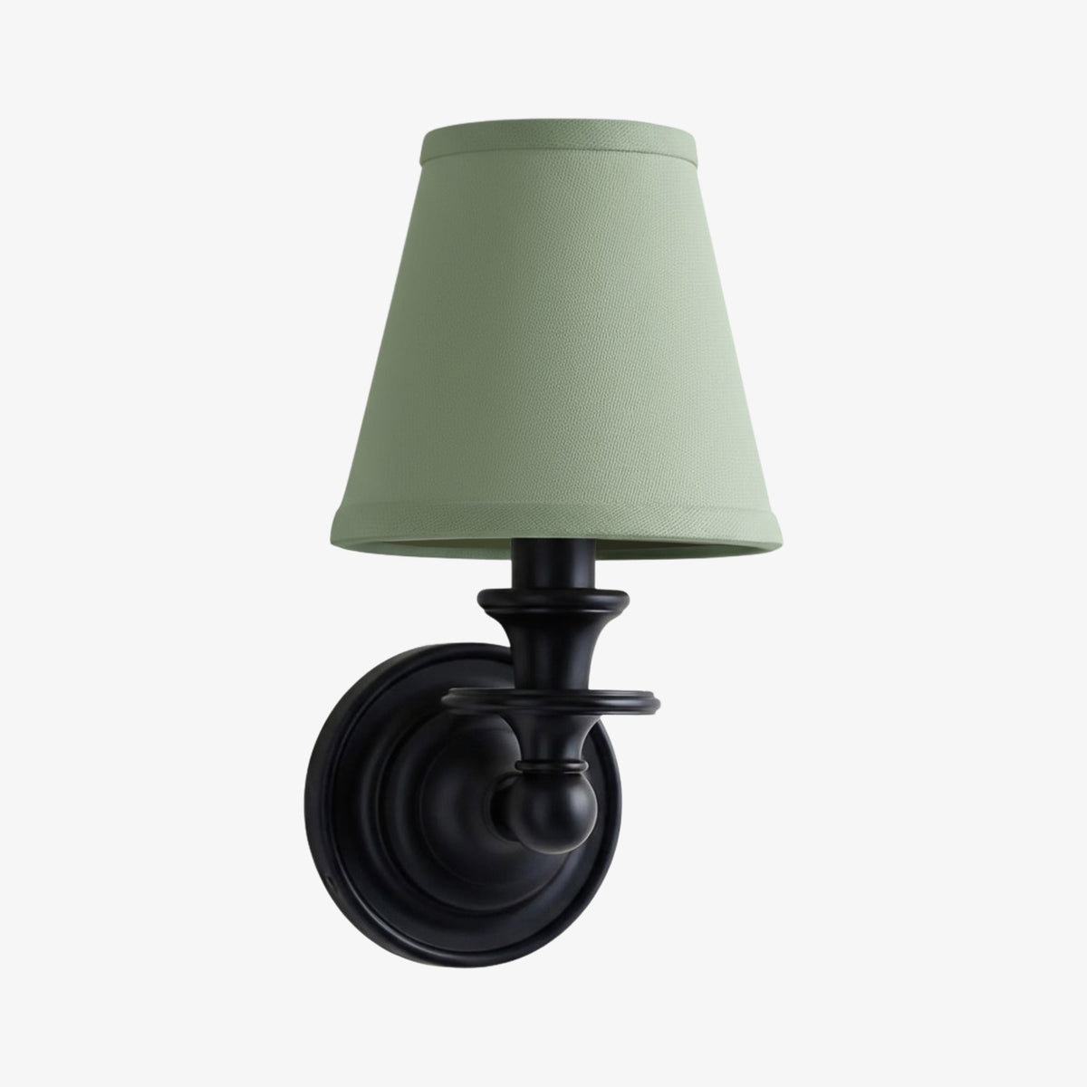Vägglampa i smidesjärn — tygskärm, svanhalsarm
