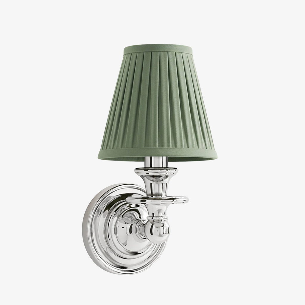 Vägglampa i smidesjärn — tygskärm, svanhalsarm