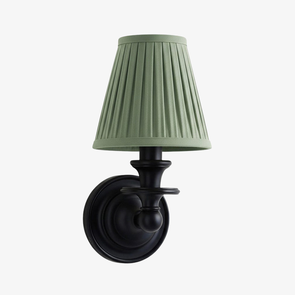 Vägglampa i smidesjärn — tygskärm, svanhalsarm