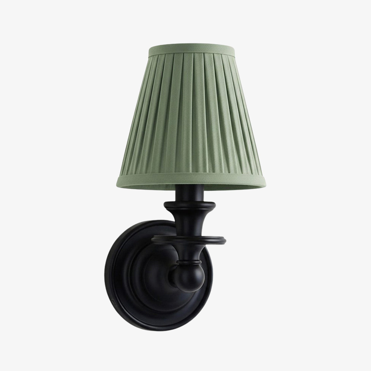 Vägglampa i smidesjärn — tygskärm, svanhalsarm