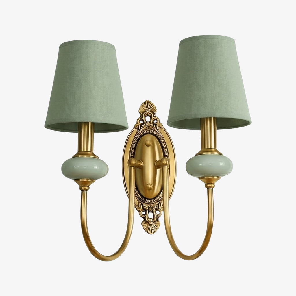 Keramische wandlamp met stoffen kap, 1 of 2 E27-lampen