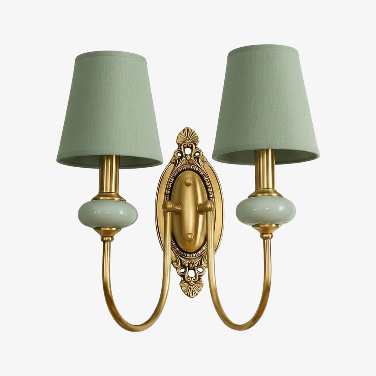 Keramische wandlamp met stoffen kap, 1 of 2 E27-lampen