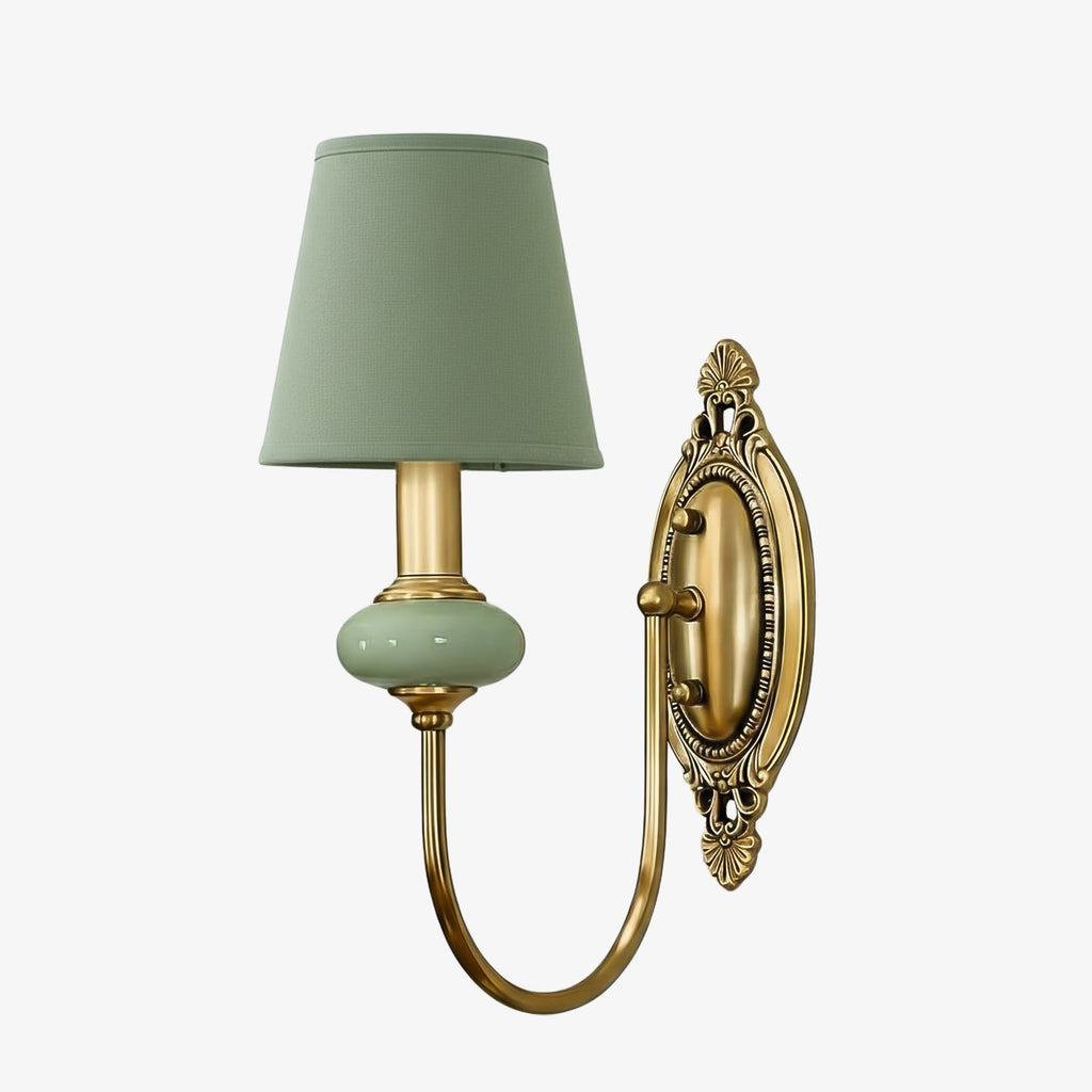 Keramische wandlamp met stoffen kap, 1 of 2 E27-lampen