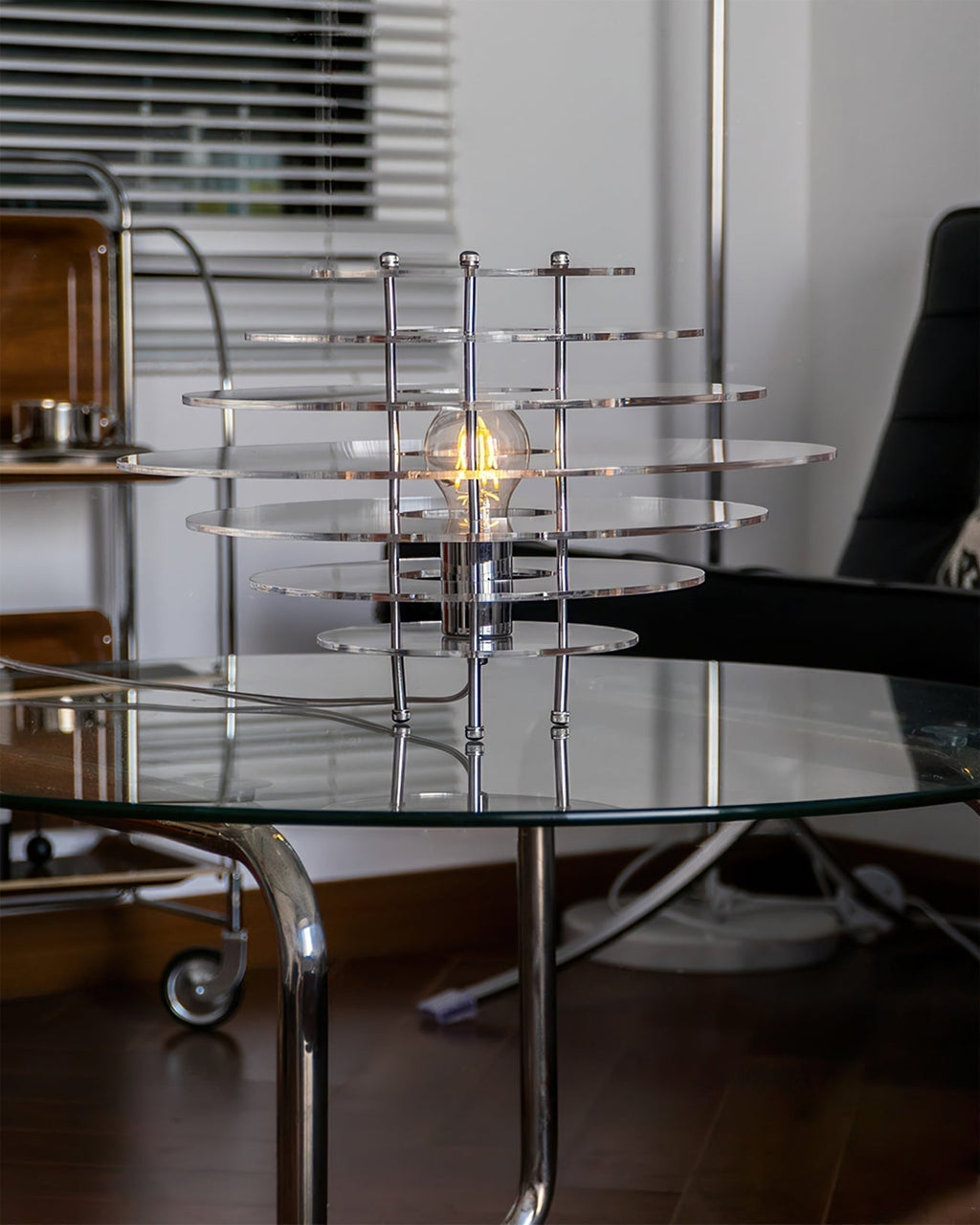 Lunaris Chrome Desk Lamp — Modern Metal and Acrylic Design
