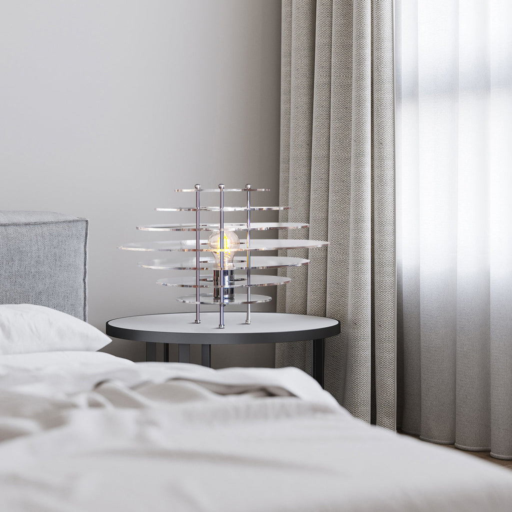 Lunaris Chrome Desk Lamp — Modern Metal and Acrylic Design