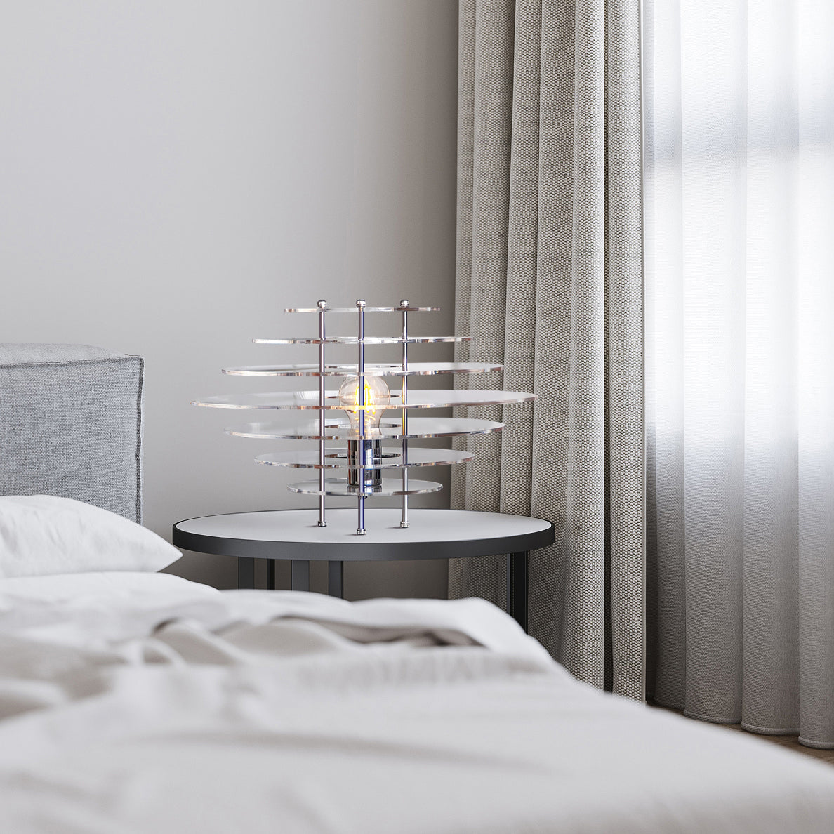 Lunaris Chrome Desk Lamp — Modern Metal and Acrylic Design