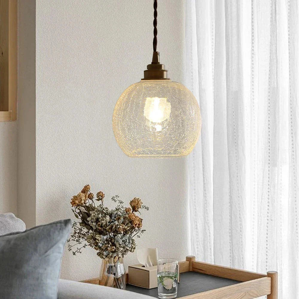 Szklana lampa wisząca z kryształowym kloszem - skandynawska retro, E27 LED
