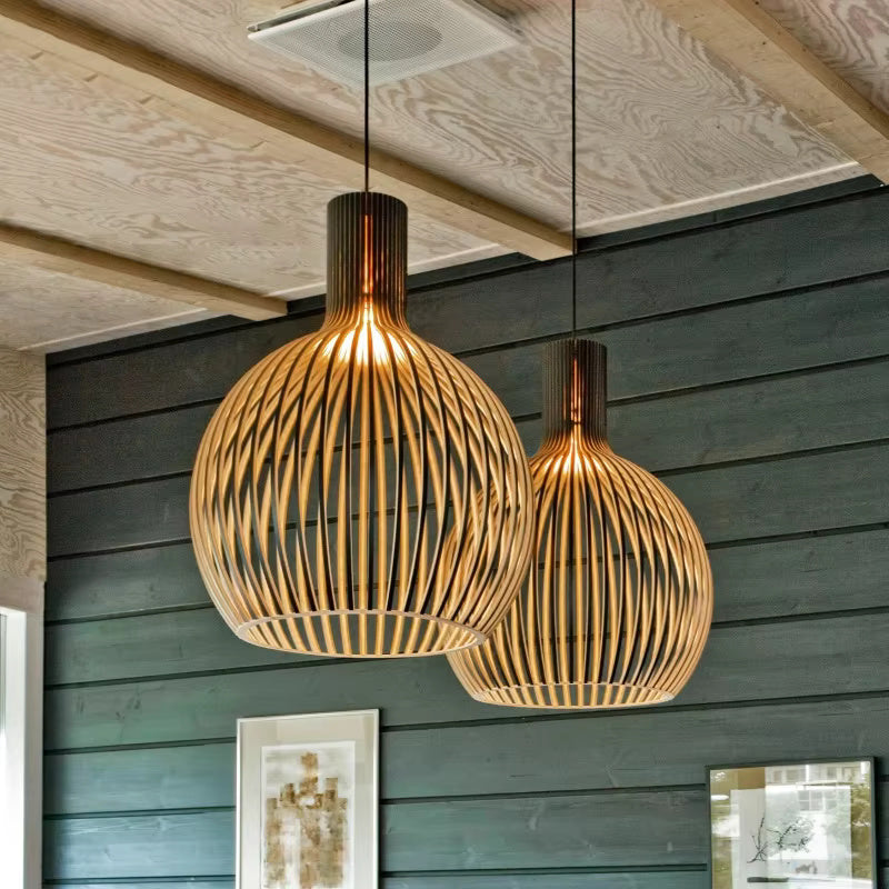 Lampă suspendată din lemn organic Natura Orb 35–45 cm