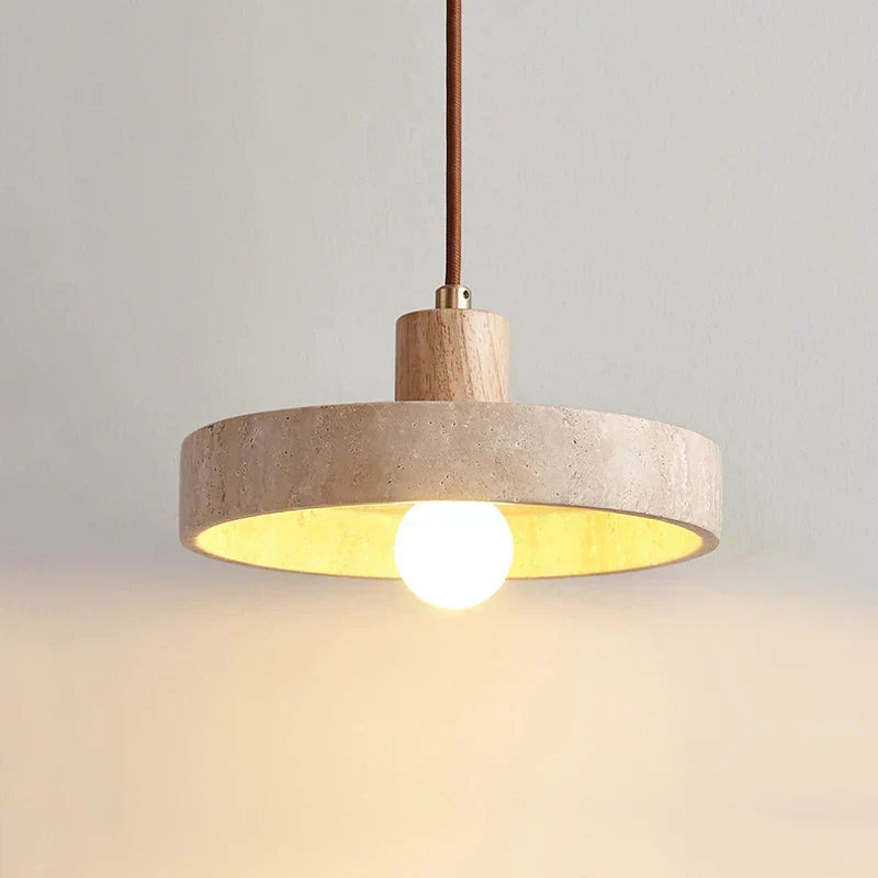 Elaraa Travertine Finish LED Pendant Lamp — Single Cord, E27 Base