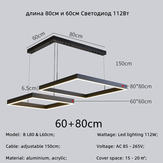 Square Geometric Pendant Chandelier — Contemporary Design, Warm Glow